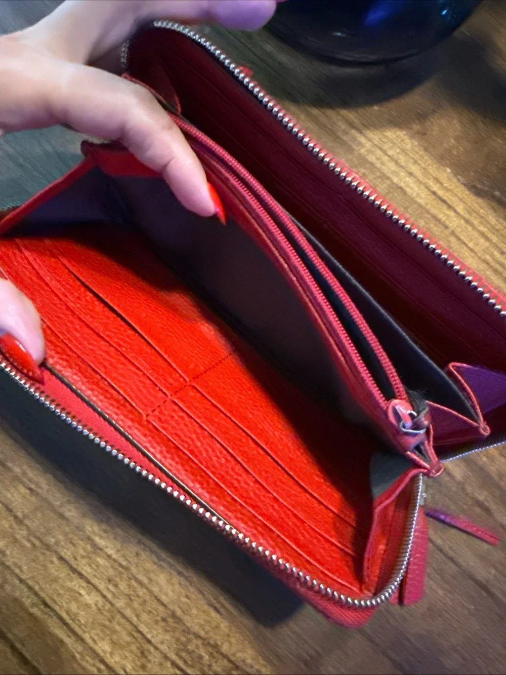 Gucci Red Pebbled Leather Tassel Zip Around Wallet